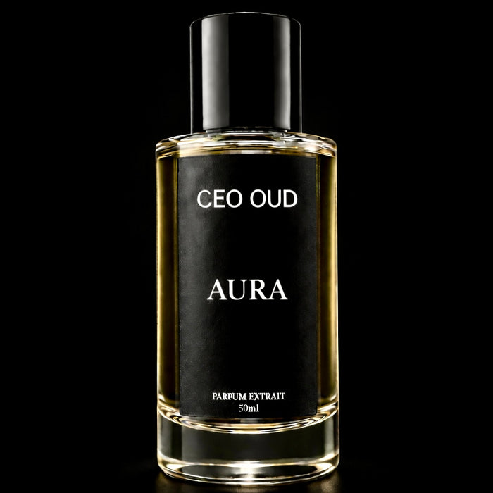 CEO OUD Aura black and gold extrait de parfum bottle