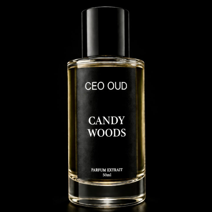 CEO OUD Candy Woods black and gold extrait de parfum bottle
