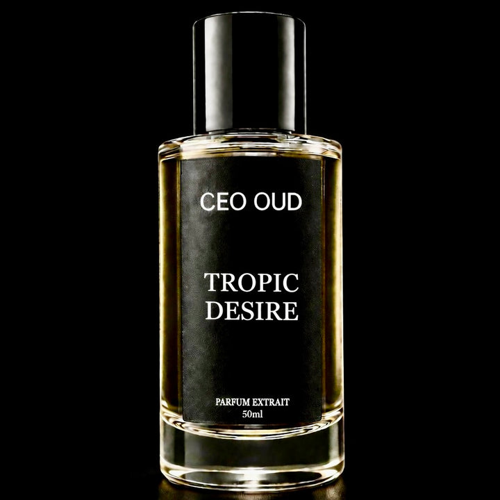 CEO OUD Tropic Desire black and gold extrait de parfum bottle