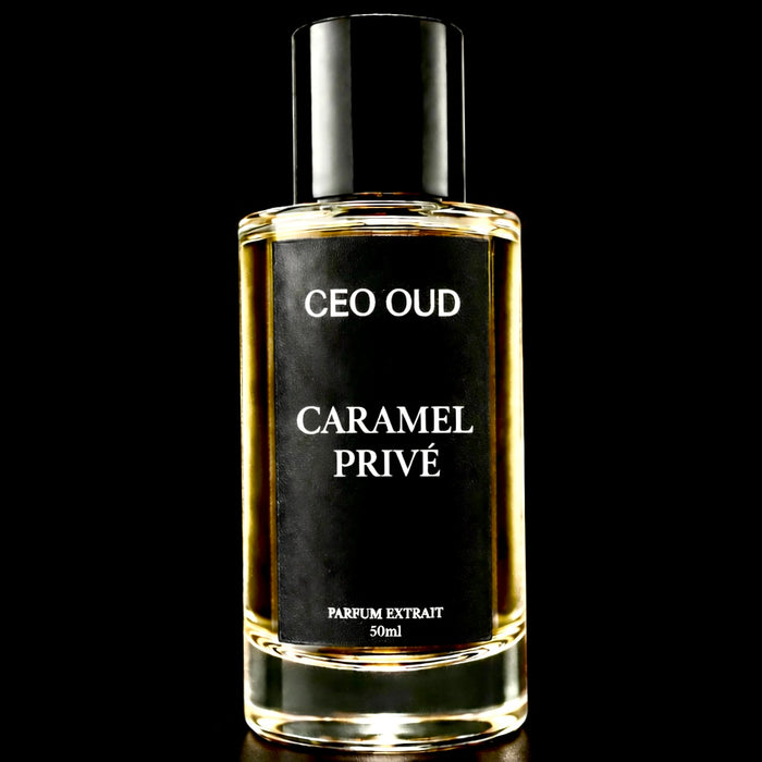 CEO OUD Caramel Privé black and gold extrait de parfum bottle