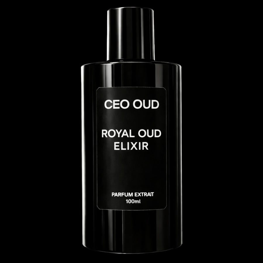 CEO OUD Royal Oud Elixir black perfume extract bottle