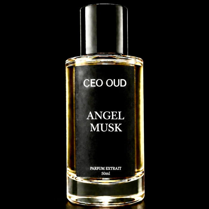 CEO OUD Angel Musk black and gold extrait de parfum bottle