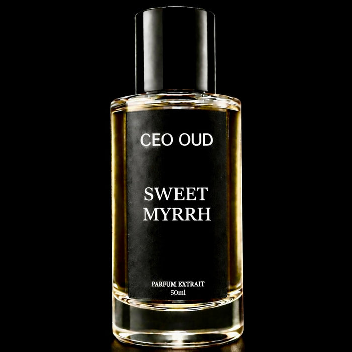 CEO OUD Sweet Myrrh black and gold extrait de parfum bottle