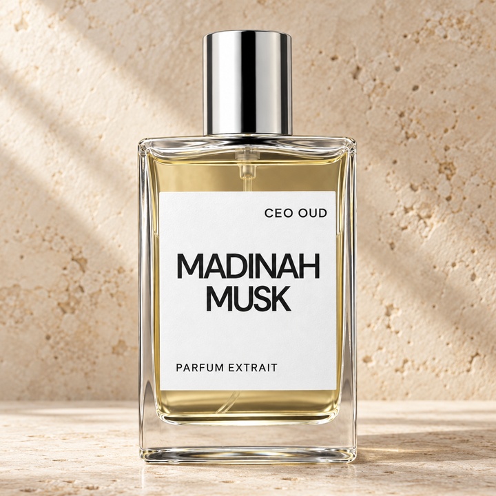 CEO OUD madinah musk perfume on warm stone